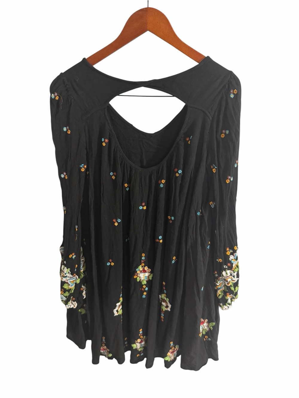 Free People Black Floral Embroidered V-Neck Mini Dress - Picture 2 of 8